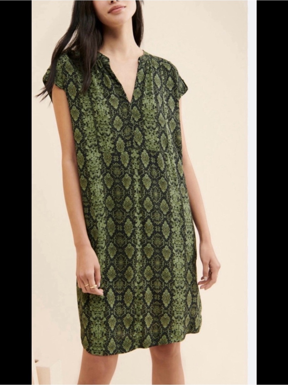 Anthropologie Olive Green and Black Patterned Blouse